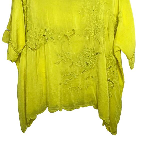Johnny Was Yellow Rayon Crupa Oversized Boho Scallop Eyelet Top Blouse Large - Picture 4 of 10